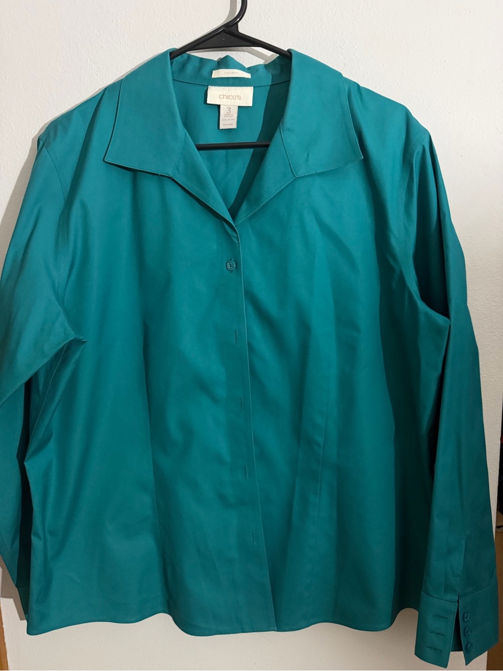 Chico's Teal Notched-Collar Button Front Blouse